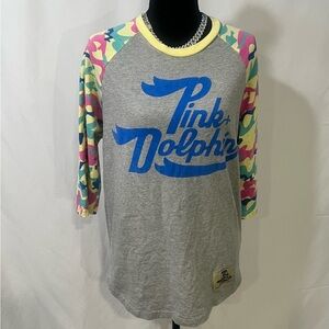Pink Dolphin Gray Tee with Colorful Camo Sleeves